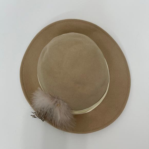 Doeskin Geo W Bollman & Co Felt Wool Hat Made in USA Vintage Beige Feather main image 4